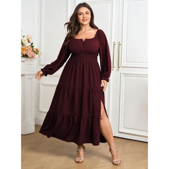 Plus Size Formal Dress Long Sleeve Tiered A Line Maxi Wedding Guest - Picture 2 of 7
